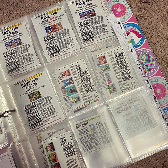 A collection of coupons in a binder